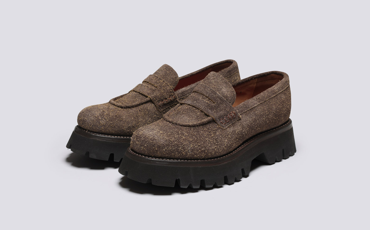 Hattie Womens Loafers in Brown Suede Grenson