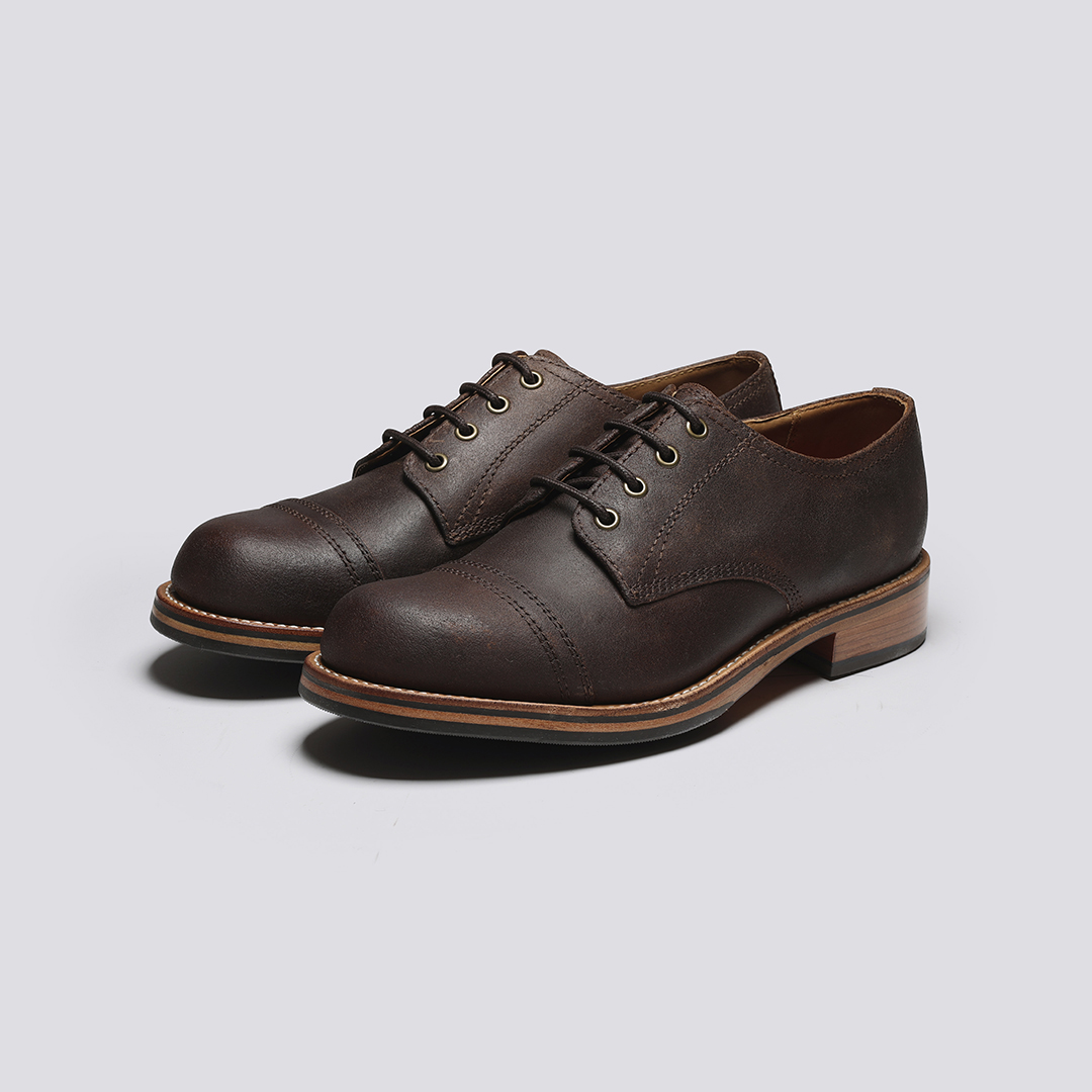 Rhys | Mens Derby Shoes in Brown Waxy Suede | Grenson