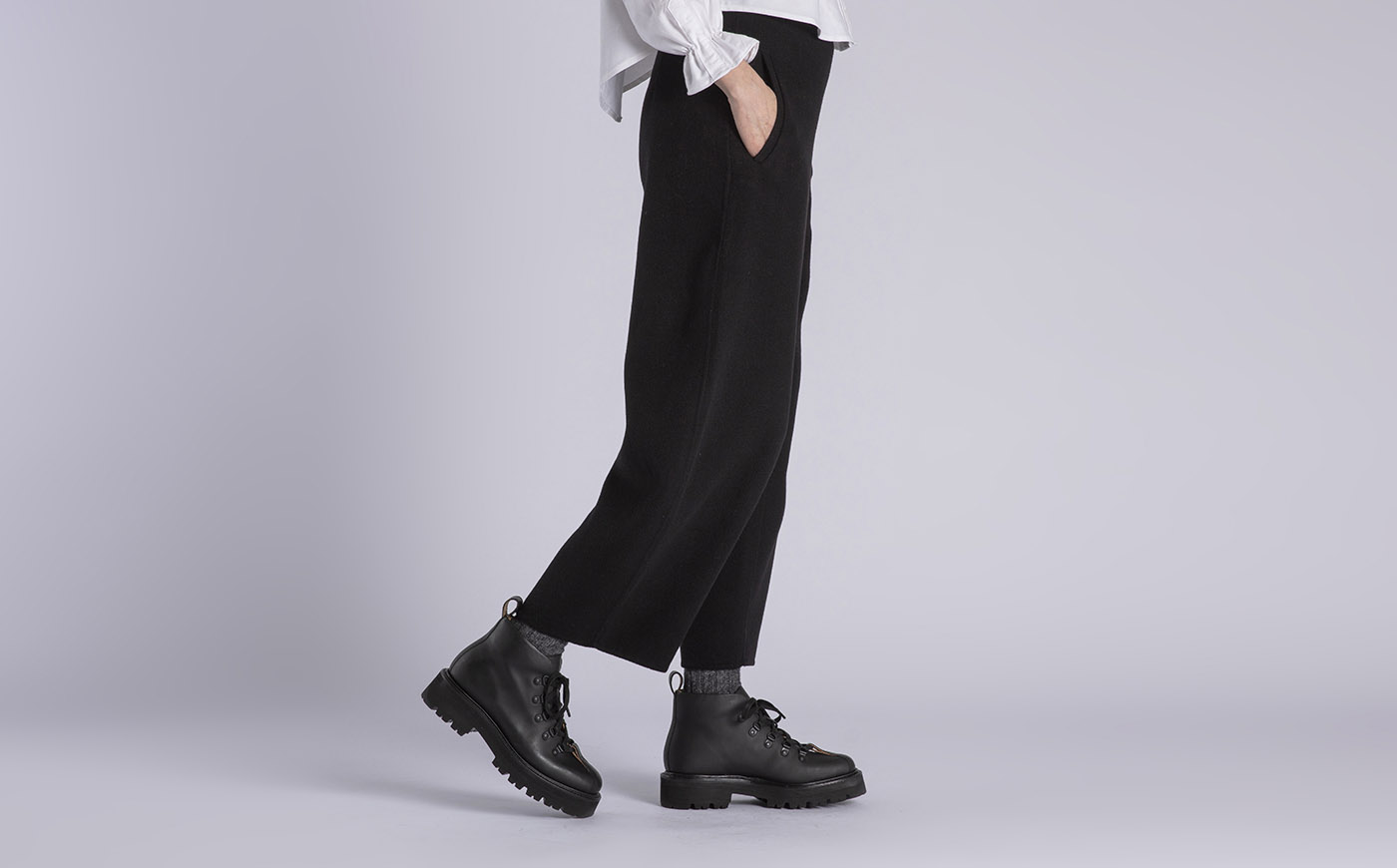 Bridget Womens Hiker Boots in Black Rubberised Leather Grenson