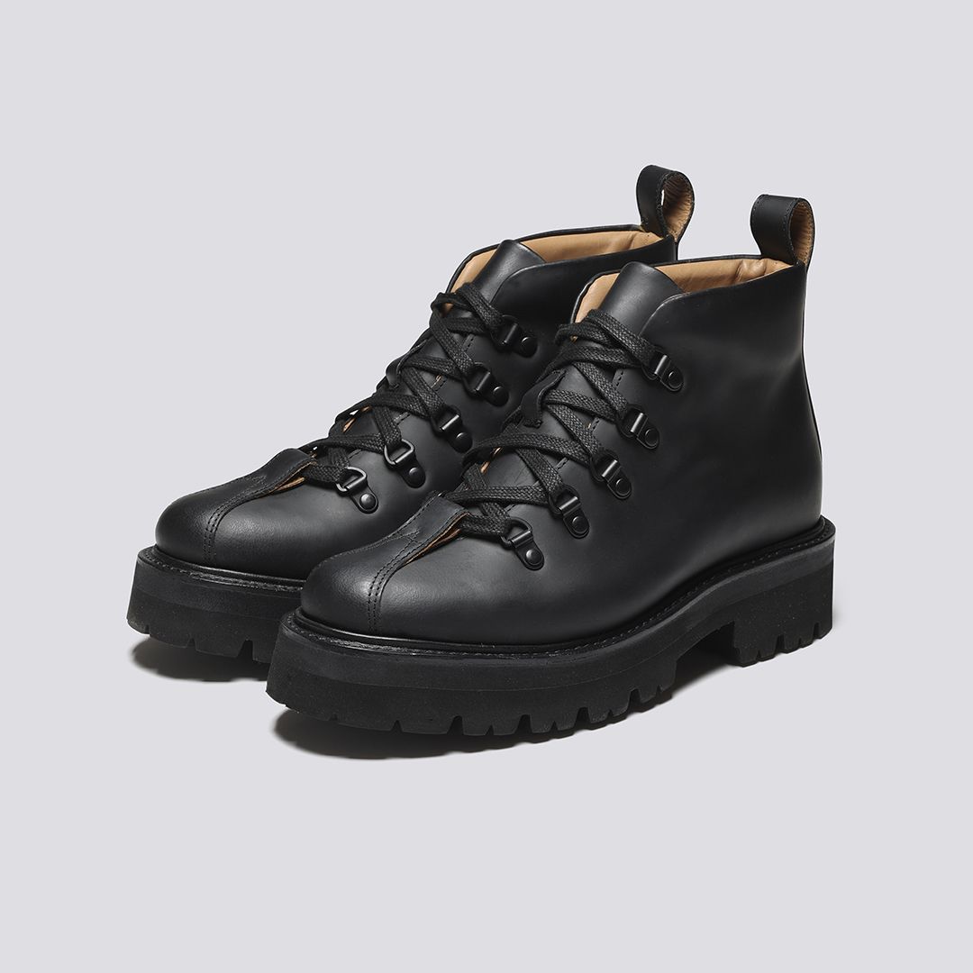 Bridget Womens Hiker Boots in Black Rubberised Leather Grenson
