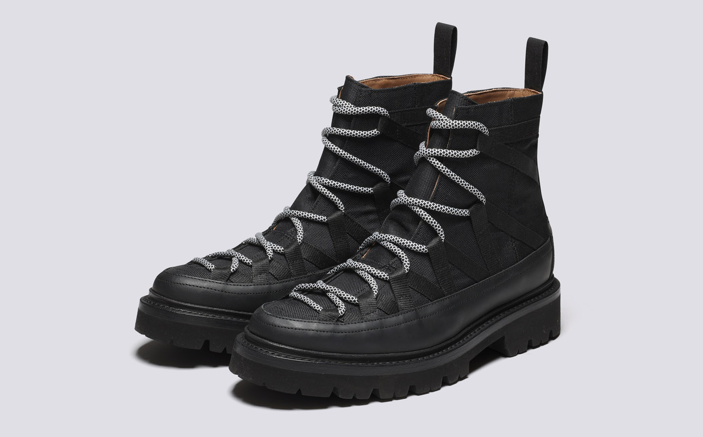 Jeanette Womens Hiker Boots in Black Canvas Grenson