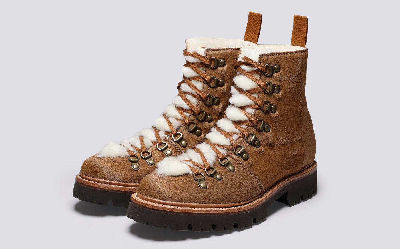 Nanette Womens Hiker Boots in Tan Hair on Hide Grenson