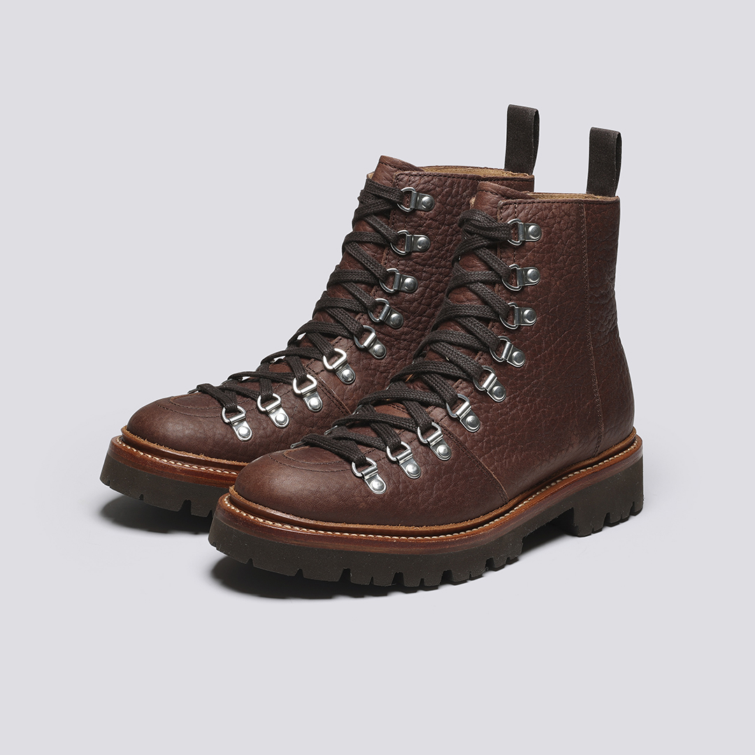 Nanette Womens Hiker Boots in Brown Grain Leather Grenson