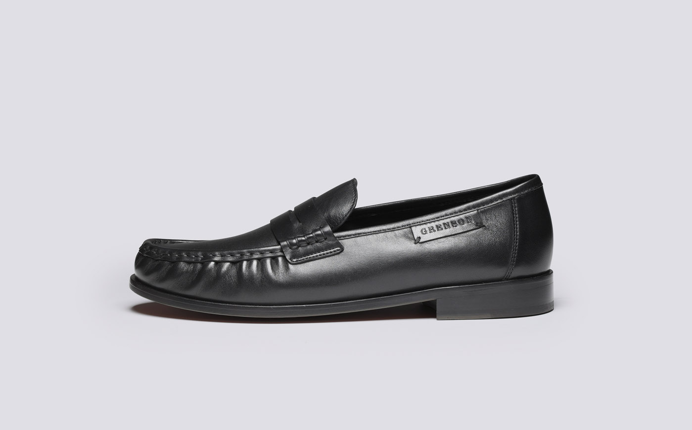 Simeon Mens Moccasin Loafers in Black Leather Grenson