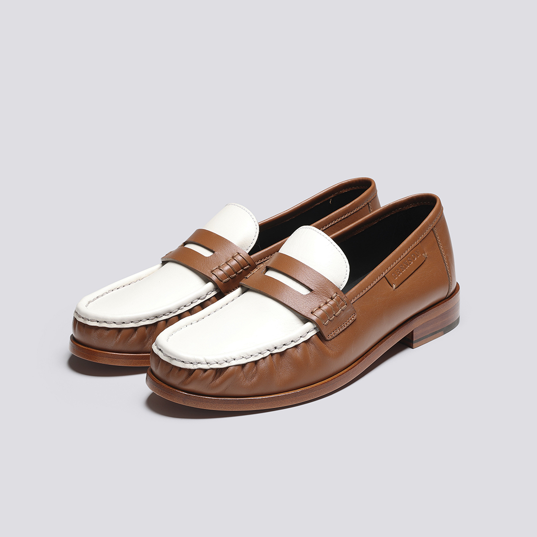 Susanna Womens Moccasin Loafers in Tan and White Grenson