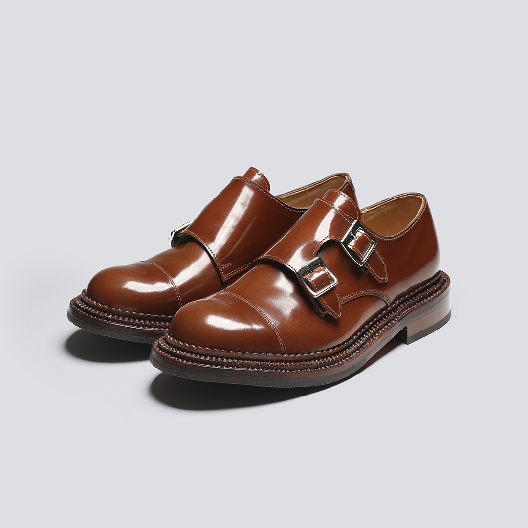 Diggery Mens Triple Welt Monk Shoes in Mid Brown Grenson
