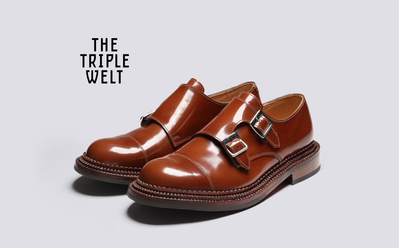 Diggery Mens Triple Welt Monk Shoes in Mid Brown Grenson