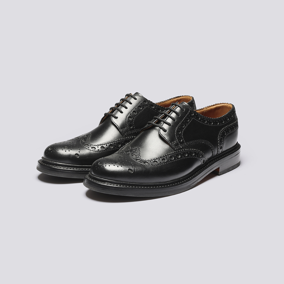 Archie Mens Brogues in Black Pull Up Leather Grenson