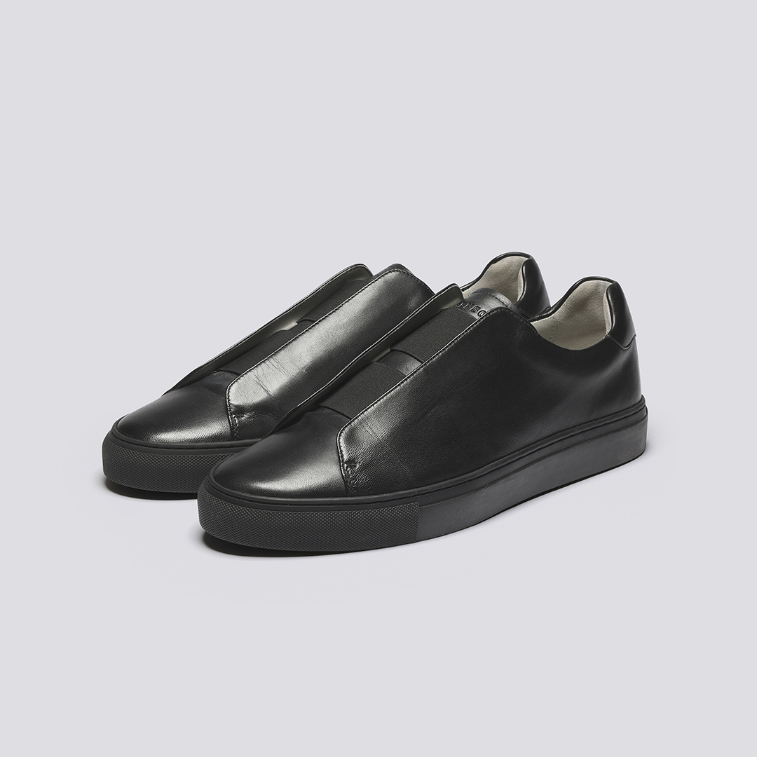 Sneaker 89 Mens Derby Slip On Shoes in Black Leather Grenson