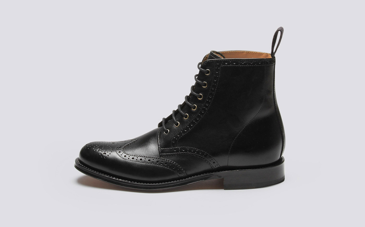 Grenson Ella Brogue Boot - Black - Ankle Boots